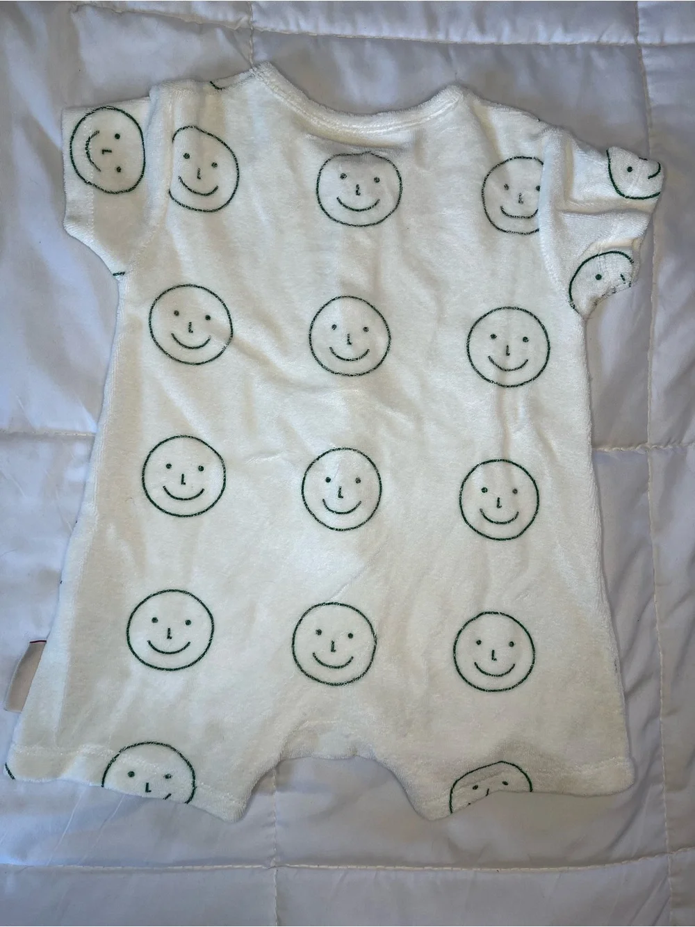 Tiny Cottons White Smiley Short-Sleeve One-Piece Romper